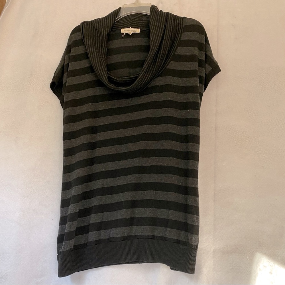 Poof Excellence Cowl Neck Striped Sweater Black & Charcoal Gray Plus Size 1X